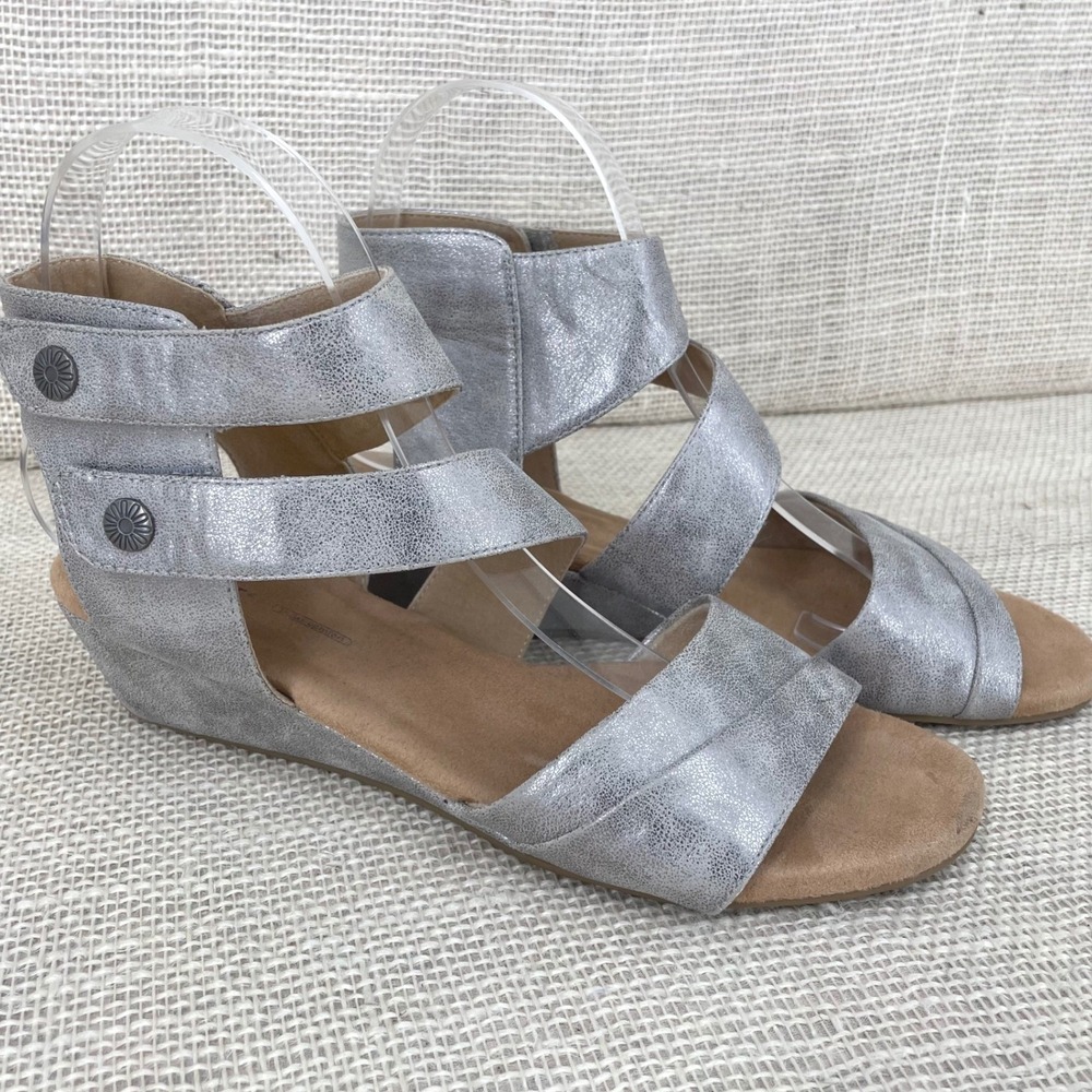 Rockport Briah Perf Sling Silver Metallic Wedge Sandals CH5113 Womens 7.5 M
